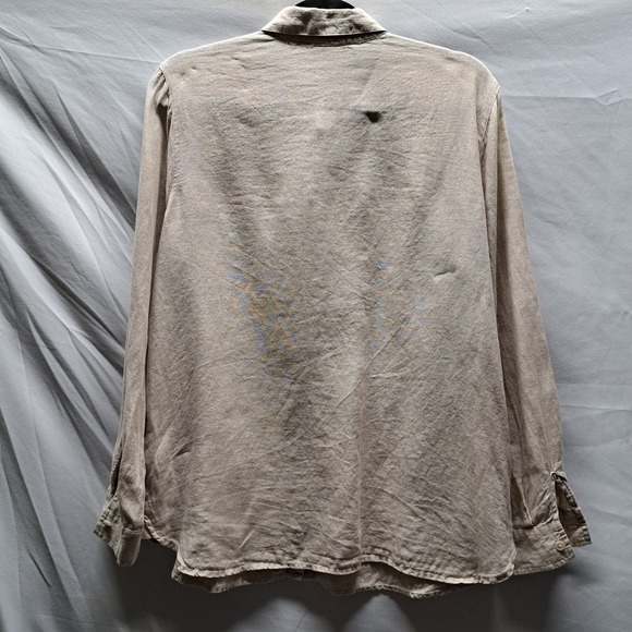 J. Jill Love Linen Oatmeal button front Collared long sleeve top Sm Missy - Picture 2 of 5